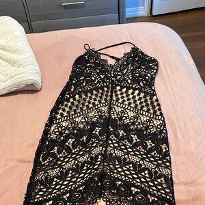 Astr Black Lace Midi Dress